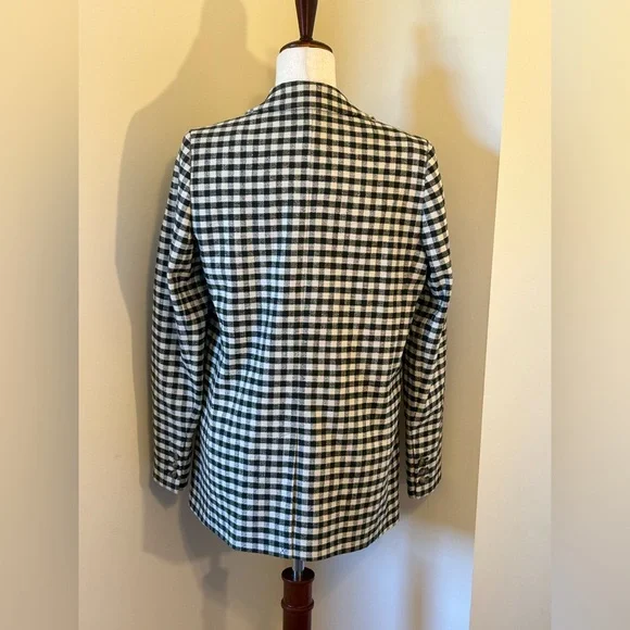 NWT Sézane Chelsea Blazer Dark Green (almost black) & Ecru Gingham Linen SZ 4 - Picture 3 of 11